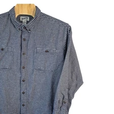 Duluth Trading Co. Mens 3XL Tall Blue Striped Relaxed Fit Cotton Flannel Shirt