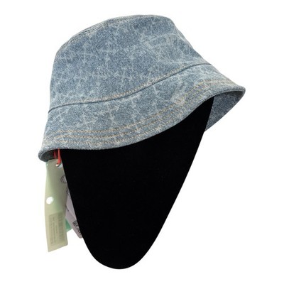 OFF-WHITE Bucket Hat Vintage Blue Denim Logo Print Spellout Cotton