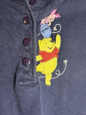 Disney Vintage Winnie the Pooh/piglet embroidered Long Sleeve Navy Shirt SizeXL