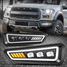[LED DRL+Sequential Turn Signal] For 17-20 F150 Raptor Tri-Projector Fog Lights