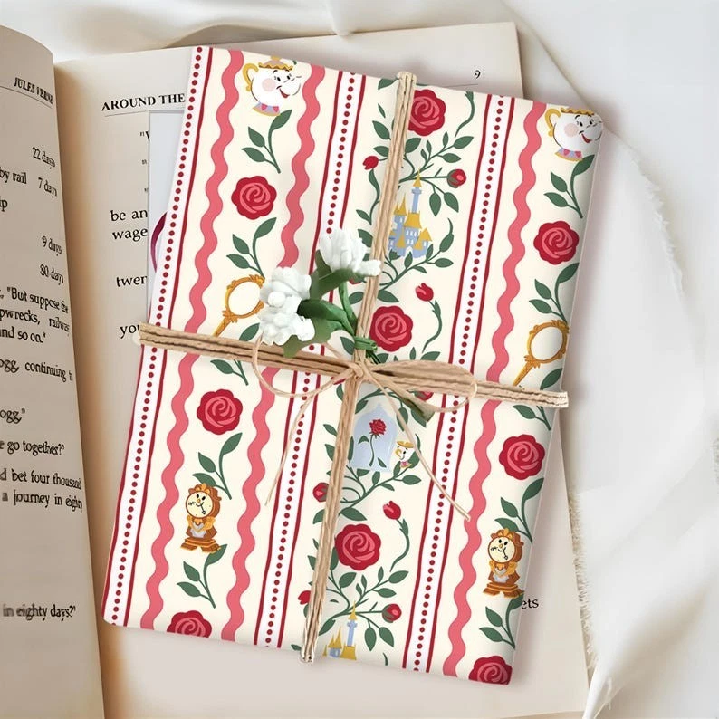 Beauty and the Beast Enchanted Rose Wrapping Paper, Princess Belle Gift Wrap - Image 4 of 4