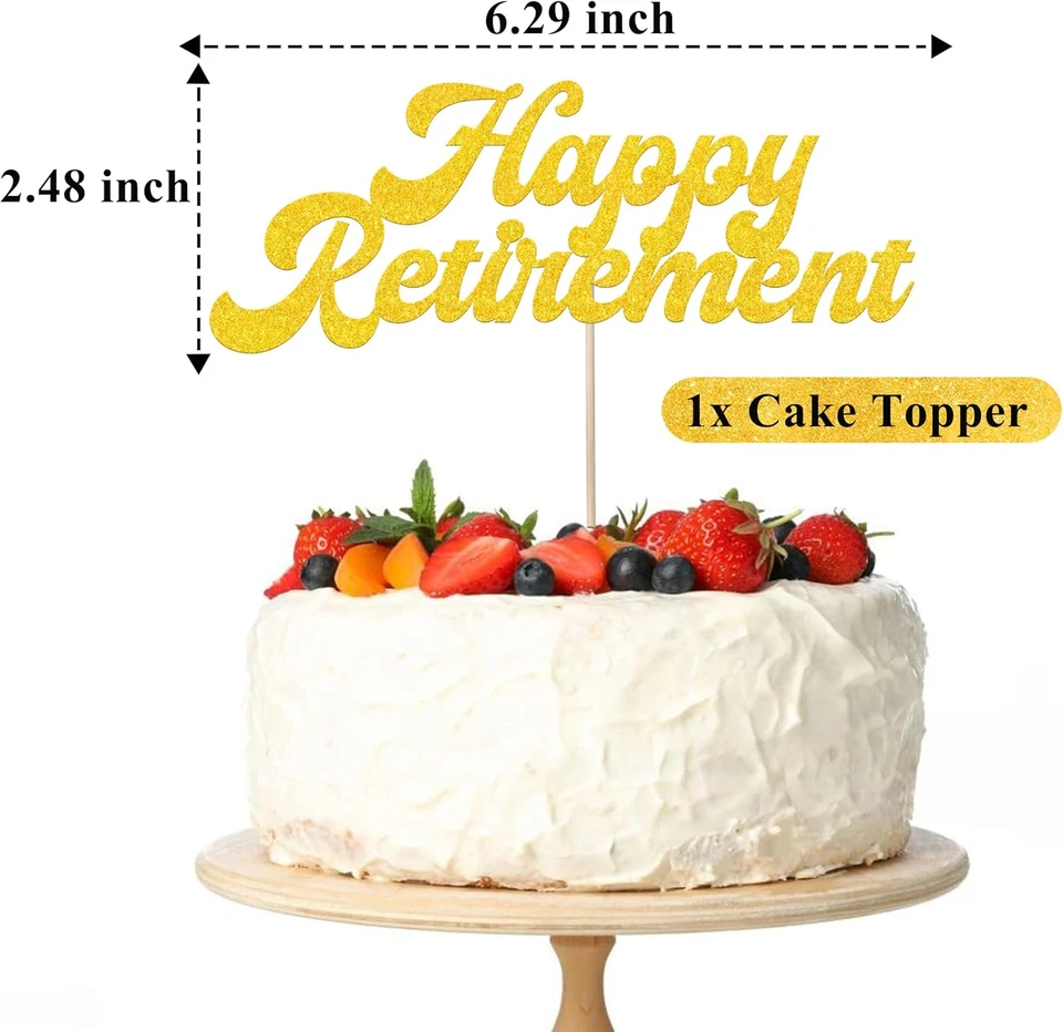 Gold Retirement Party Decorations, Pre Strung Happy Retirement Banner & Cake Top - Image 4 of 4