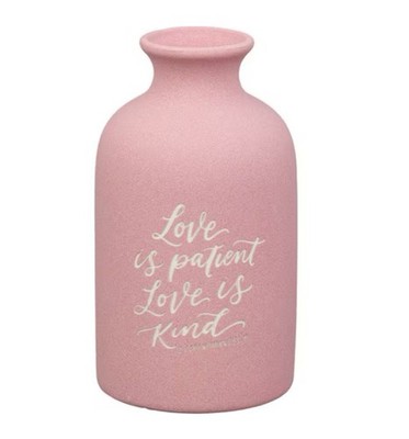 Christian Art Gifts Love is Patient Pink Ceramic Table Vase - 1 Corinthians 13:4