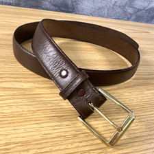 Vintage Brown Genuine Leather Belt Size 32 Gold Tone Buckle USA Made Hardware