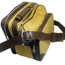 Vintage Camera Bag Beige Fabric Brown Trim Shoulder Case Made in Taiwan