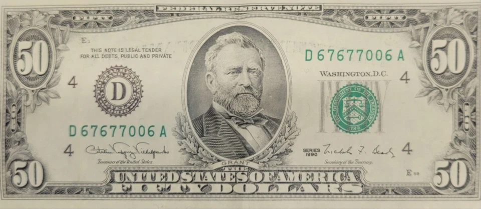 1990 $50 Dollar Die Error (6-7) 2025 Trend Repeating Serial Number - Image 2 of 3