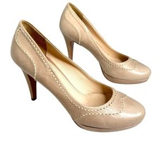 Vintage Prada Tan Leather Brogue Heeled Shoes Platform Pumps 38.5 Italy