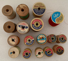 Estate Vintage Wooden Thread Spool Lot 0f 17, 16 wood, one plastic