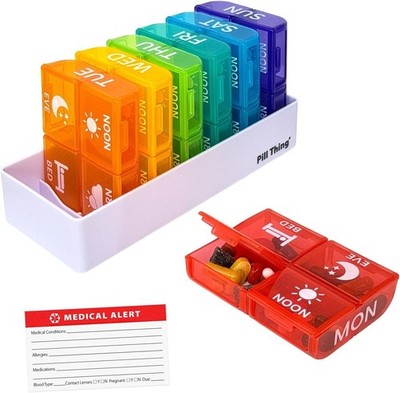 2 or 4 Times a Day - 7 Day Color Coded Large Weekly Pill Organizer  with Tray