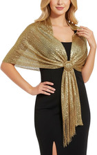 Sparkling Metallic Shawls and Wraps for Evening Wedding or Formal Dresses with F