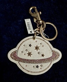 NWT COACH X NASA Saturn Star Dust Glitter Charm Keychain Leather Dust Bag HTF