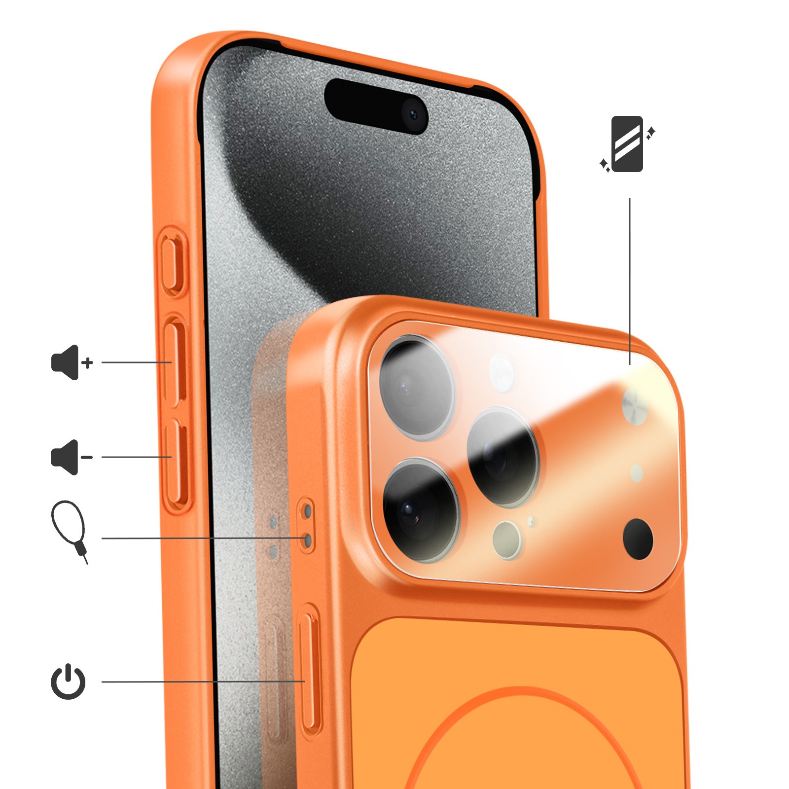 Coque iPhone 15 Pro orange rigide avec protection caméra intégrée Avizar - 3