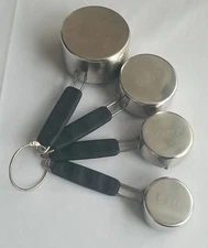 4 Vintage Chefmate Stainless Steel Measuring Cups 1/4, 1/3, 1/2 & 1 cup