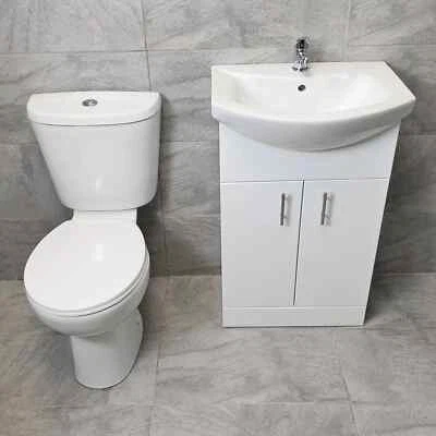 550mm Bathroom Vanity Suite Basin Sink Unit with Toilet Set Cloakroom White