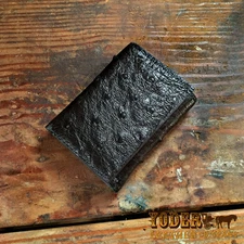 Black Ostrich Trifold Wallet Amish Hand Made from Genuine Ostrich Skin Tri Fold