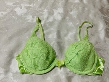 Vtg USA VICTORIA'S SECRET 8387 Second Skin Lace Pockets Underwire 34B Lime Bra