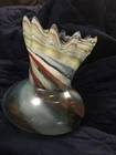 colorful Murano swirled multi-colored art glass vase  ruffled rim squat base