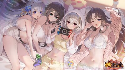 Anime girls video game group of women underwear lying on Playmat ...
