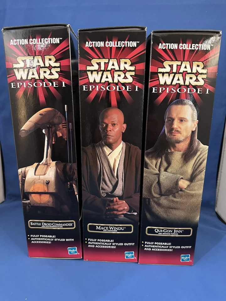 Star Wars Episode I 12" Mace Windu Qui-Gon Jinn Battle Droid Commander 1999 3-pk - Image 4 of 4