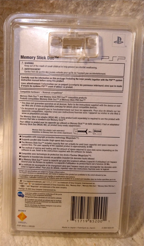 2005 Sony PSP 32mb Memory Stick Duo Magic Gate New on card Made in Japan - Image 3 of 4