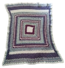 Hand Knitted Colorful Throw Cuddly Soft Baby Blanket 43" x 57" Purple Teal Tones