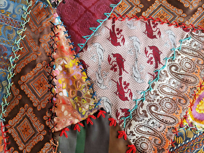 Antique  Embroidery crazy quilt  hand made  Embroidered  Wall Art Sampler 25''