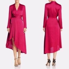 Equipment Adisa pink satin asymmetrical wrap style dress 0