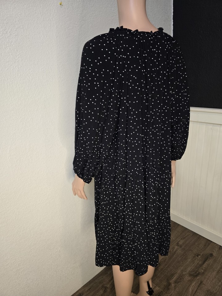 H&M Black Polka Dot Spotted Dress Xl Black Long Sleeve V Neck eBay