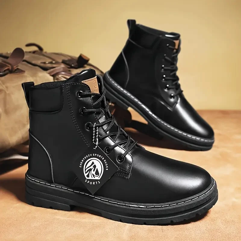 New Edition Motorcycle Boots Shoes Black Urban Lace-Up Thick Sole Work Sz 12.5