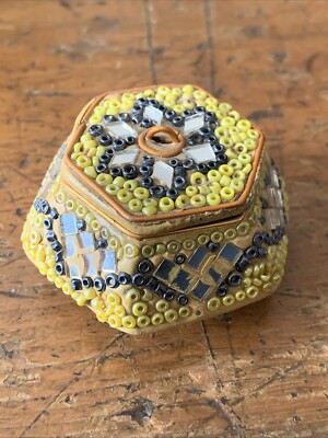 Estate Find: Hexagon Small Trinket Pill Box Glitter Ornate Hand Crafted