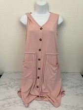 Shein Sleeveless Button down Flowy Dress Womens S Pink Brown Buttons Pocket U1