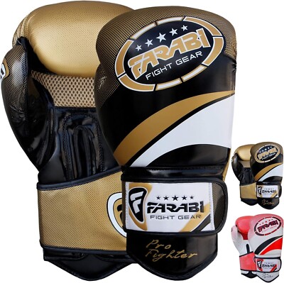 Farabi Leder Boxhandschuhe Muay Thai Punching Kickboxen Sparring 10OZ bis 16OZ