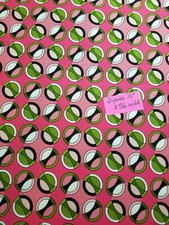 NEW VILLAGE UPHOLSTERY FABRIC 2 YARDS  10" PINK CREAM CIRCLES ROUND DOTS