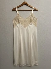 Vintage Lingerie Dress Slip Exquisite Lace Knee Length Ivory Quiet Luxury USA 38