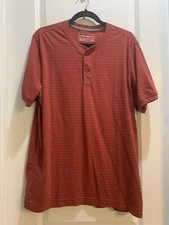 Eddie Bauer Mens Short Sleeve Shirt Burnt Red Stripe Large Armpit To Armpit 24”