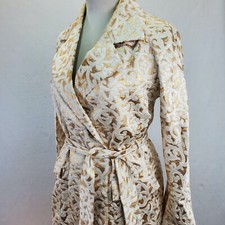 Vintage Barbara Tfank Gold/White Filagree Brocade Tie Blazer w/Notch Lapel Sz 4