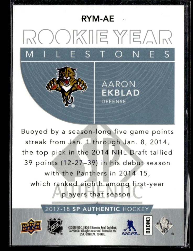 2017-18 SP Authentic Rookie Year Milestones Aaron Ekblad #RYM-AE H4R4I - Image 2 of 2