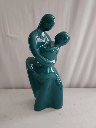 Vintage MCM Haeger Couple Dancing Tango Ceramic Sculpture Abstract Teal Blue 15”