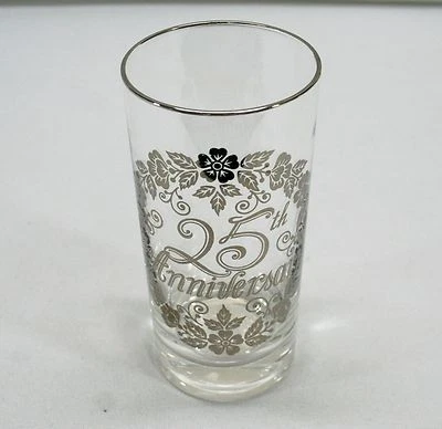 25th Silver Anniversary Wedding Glass Tumbler 5.5" Glasses - Photo 1/4