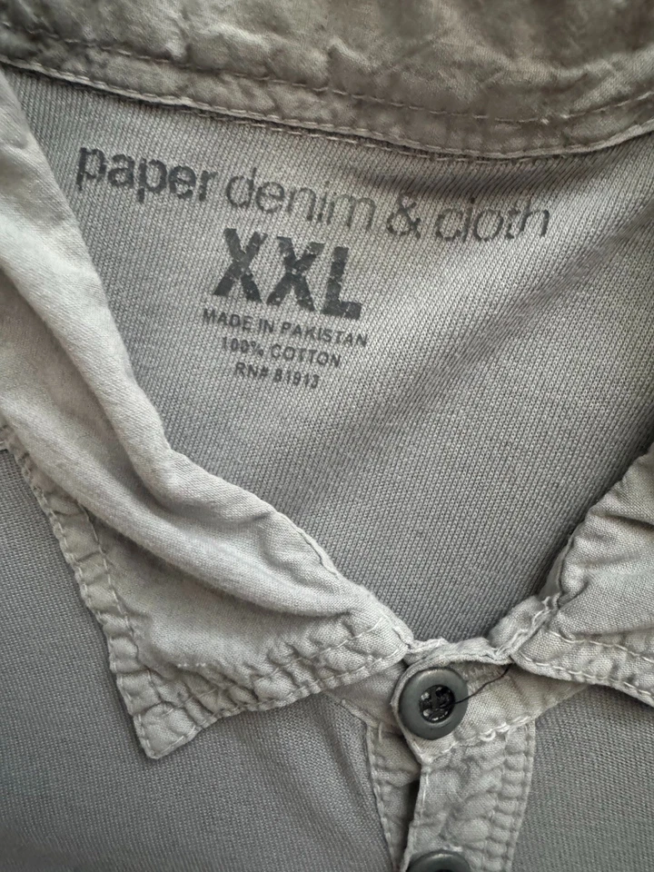PAPER DENIM & CLOTH 4 BUTTON PLACKET 100% COTTON POLO SHIRT GRAY MENS SIZE XXL - Image 2 of 4