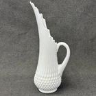 Fenton Swung Handle Pitcher Milk Glass Hobnail Vintage 13"