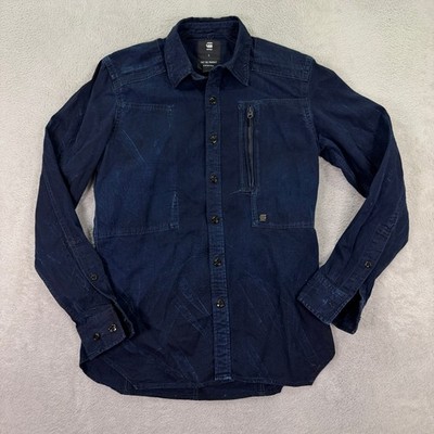 G-Star RAW Mens Small Powel Shirt Navy Blue Long Sleeve Zip Pocket Utility Adult