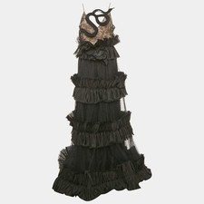 Gucci Black Beaded Crepe and Tulle Tiered Gown M