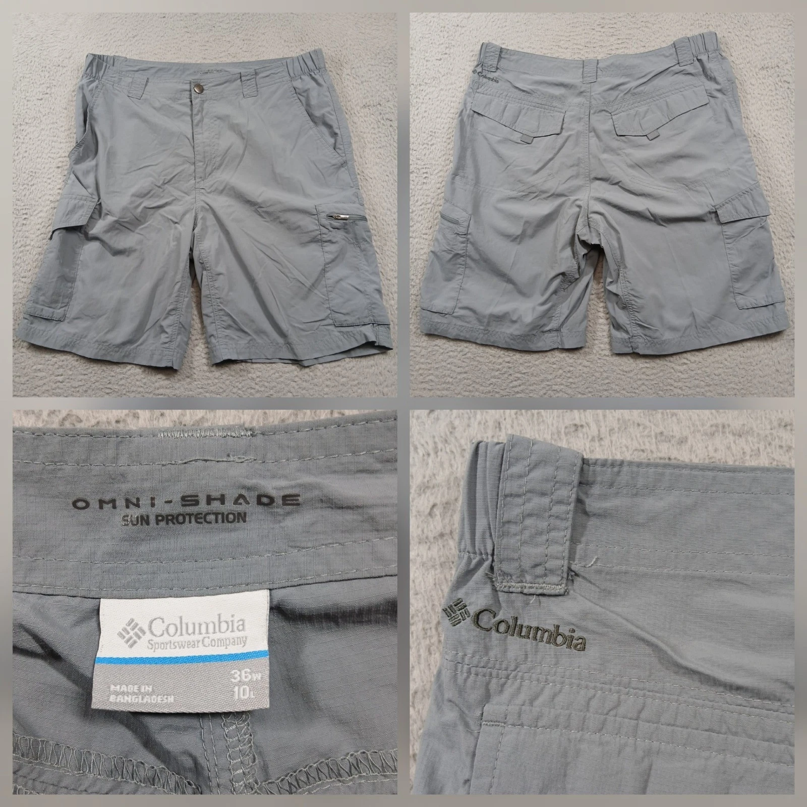 Columbia Omni-Shade Cargo Shorts Men's 36 Gray Outdoor Hiking