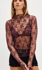 FREE PEOPLE INTIMATELY WINE COMBO LEOPARD LADY LUX FLORAL LAYERING TOP SHIRT S
