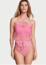 Victoria’s Secret Very Sexy Sheer Floral Halter Teddy XL Pink NWT