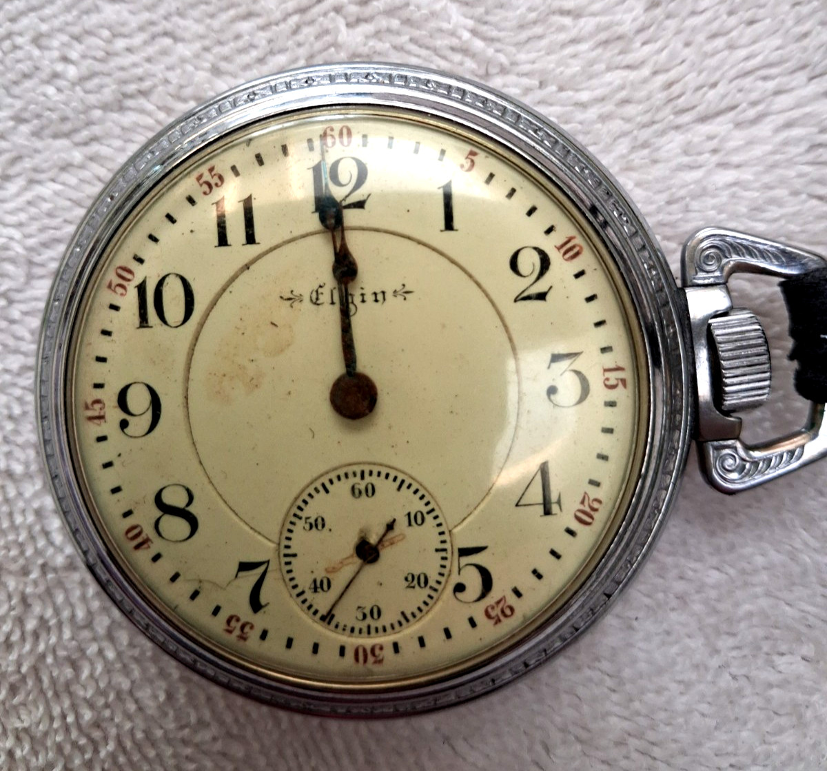 1904 ELGIN Railroad Pocket Watch with original leather fob (not working)
