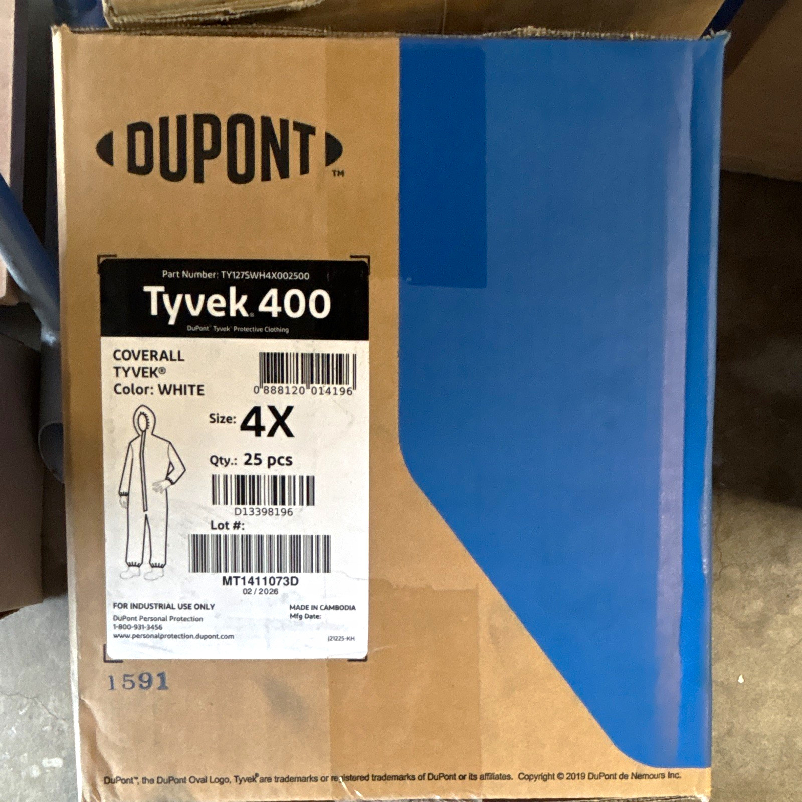 DuPont Tyvek 400 Protective Coveralls Size 4X 25 pcs TY127SWH4X002500