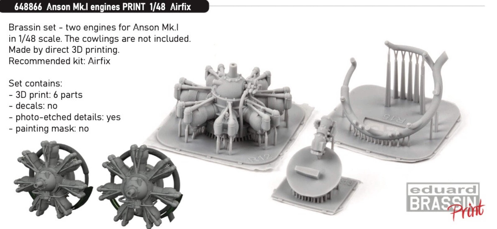 Eduard Brassin 648866 1:48 Avro Anson Mk.I engines to be used with Airfix
