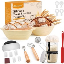 Sauerteig Brotback-Set: Silikon-G&auml;rk&ouml;rbe 23/25 cm + Starter Glas